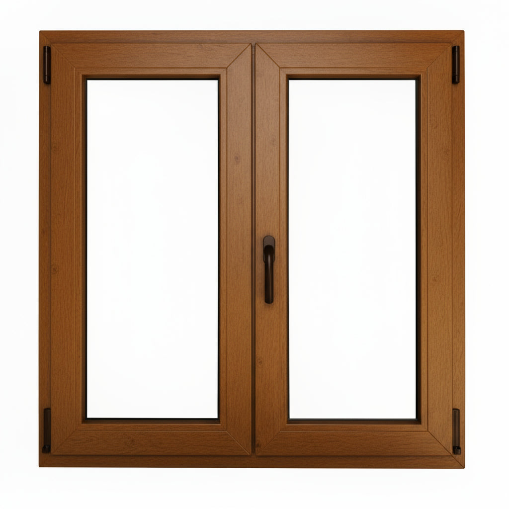 Ventana PVC Reforzado 1000x1000 2 Hojas Roble Dorado Oscilobatiente | Transparente