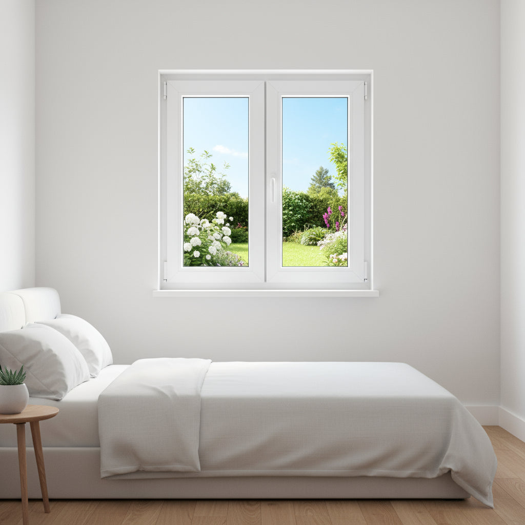 Ventana PVC Reforzado 1000x1000 2 Hojas Blanca Oscilobatiente | Transparente
