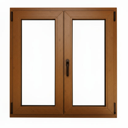 Ventana PVC Reforzado 1000x1000 2 Hojas Roble Dorado Oscilobatiente | Transparente