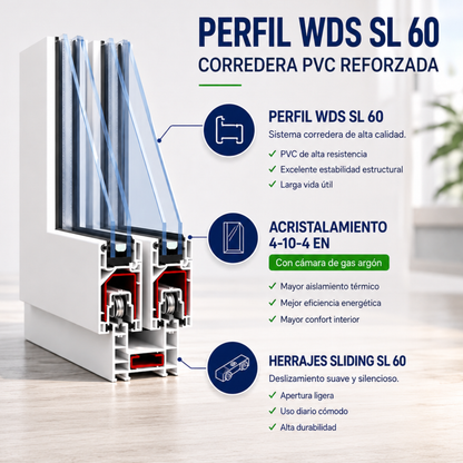 Ventana Corredera PVC Reforzado 800x500 Blanca