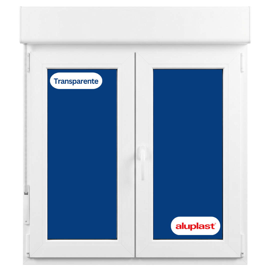 Ventana PVC Reforzado 1200x1155 2 Hojas Blanca Oscilobatiente | Transparente | Persiana