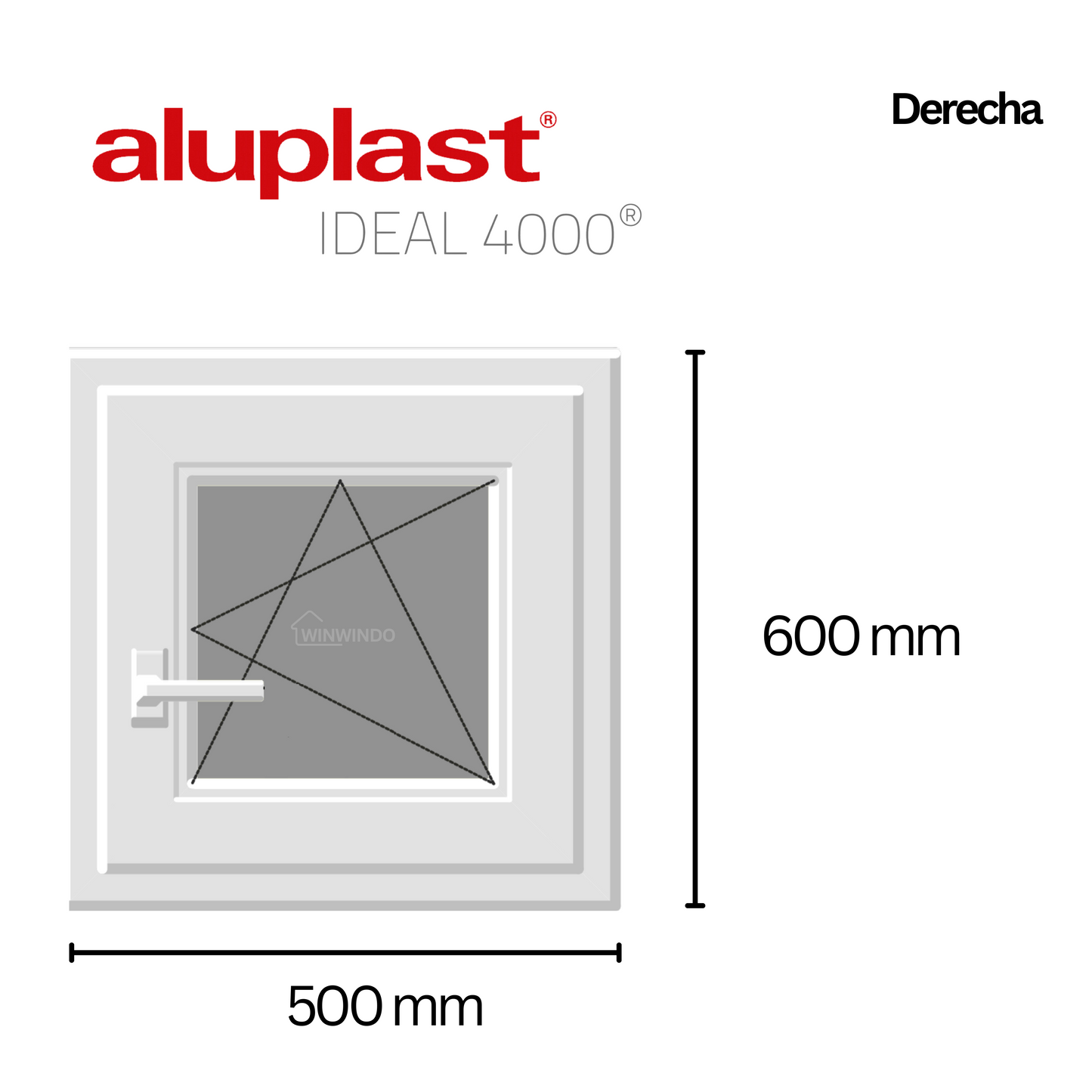 Ventana PVC Reforzado 600x600 Blanca Oscilobatiente | Mate