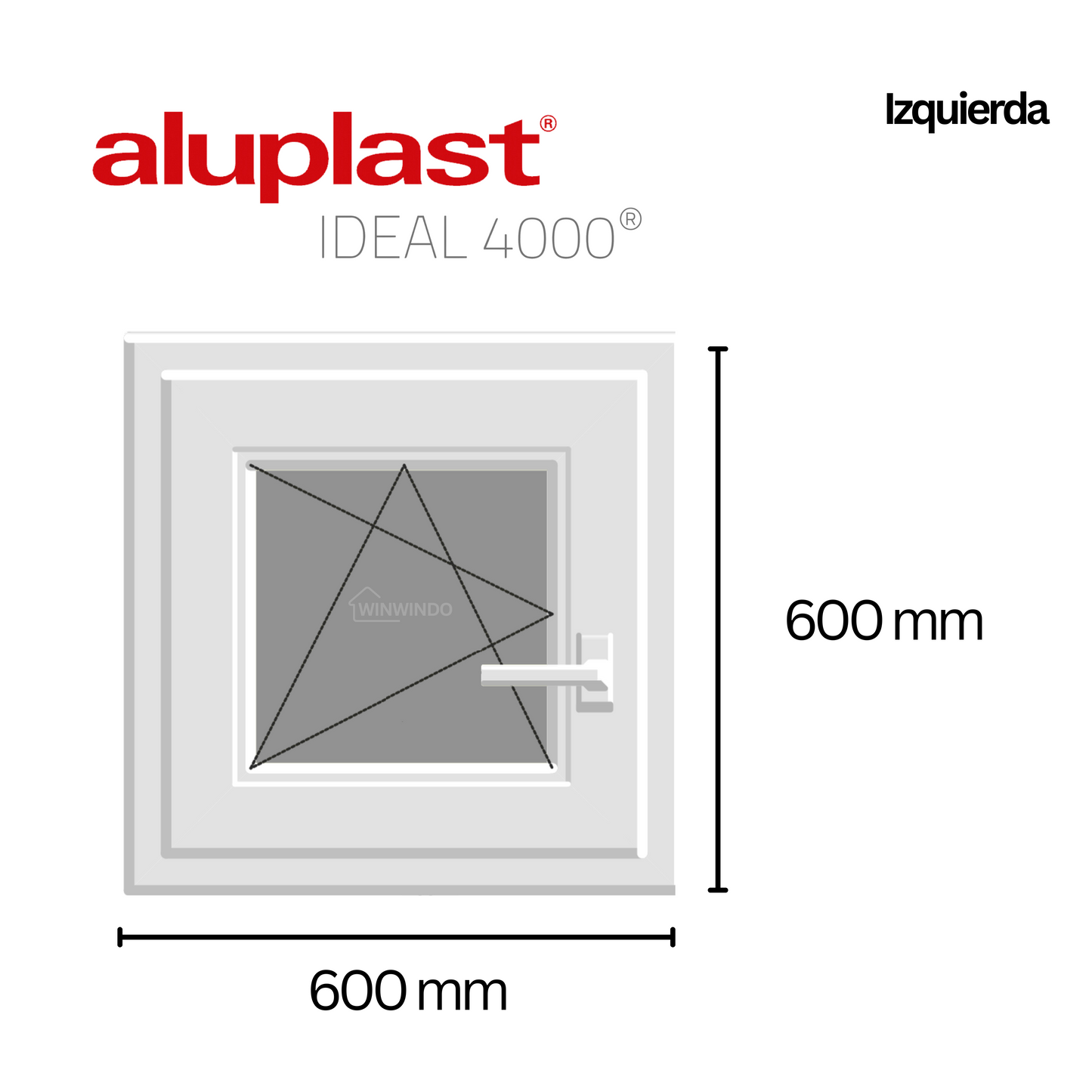 Ventana PVC Reforzado 600x600 Blanca Oscilobatiente | Mate
