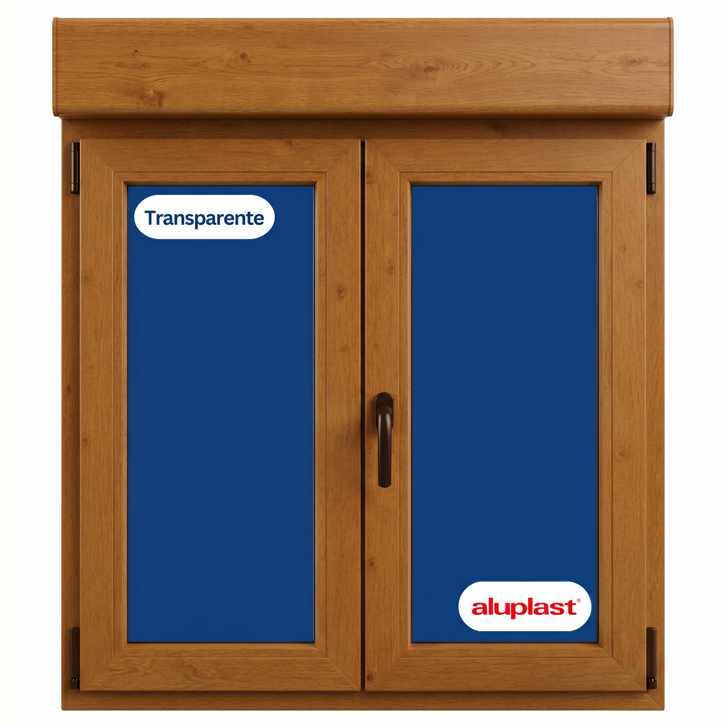 Ventana PVC Reforzado 1000x1155 2 Hojas Roble Dorado Oscilobatiente | Transparente | Persiana