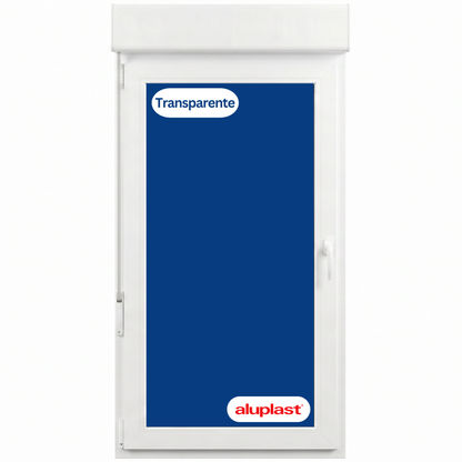 Puerta Balconera PVC Reforzado 900x2345 Blanca Oscilobatiente con Doble Manivela | Transparente | Persiana