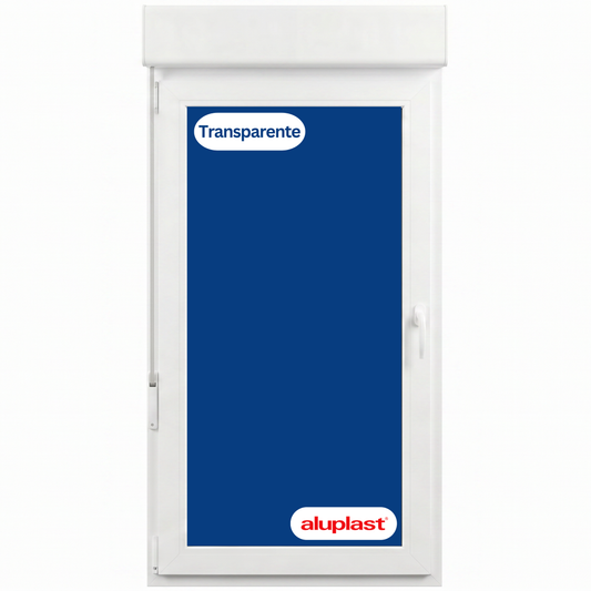 Puerta Balconera PVC Reforzado 900x2345 Blanca Oscilobatiente con Doble Manivela | Transparente | Persiana