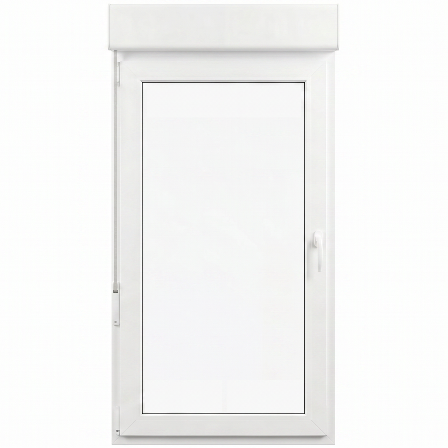 Puerta Balconera PVC Reforzado 900x2345 Blanca Oscilobatiente con Doble Manivela | Transparente | Persiana